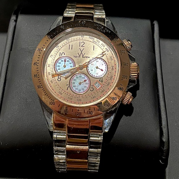 Rose gold look and clear plasteramic and stainless steel toywatch men or  women